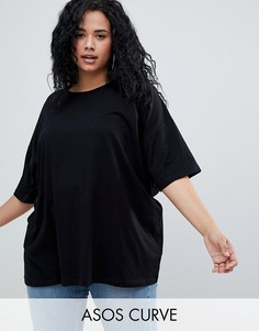 Черная oversize-футболка с заниженной линией плеч ASOS DESIGN Curve-Черный