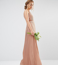 Плиссированное платье макси с высокой горловиной TFNC WEDDING-Коричневый