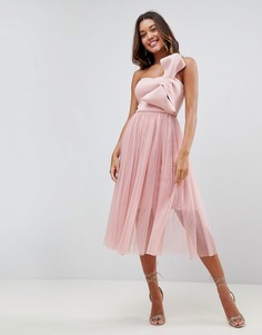 Платье миди из тюля с бантом ASOS PREMIUM-Розовый