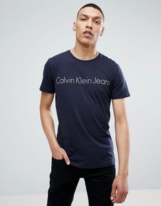 Футболка с принтом Calvin Klein Jeans-Темно-синий