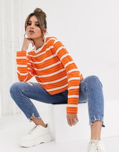 Укороченный свободный лонгслив в полоску ASOS DESIGN-Мульти