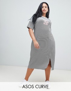 Платье-футболка миди с полосками ASOS DESIGN Curve-Мульти