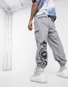 Серые брюки-карго в стиле oversize с вышивкой ASOS DESIGN-Серый