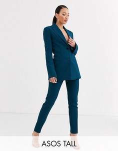 Сине-зеленые узкие брюки ASOS DESIGN Tall-Зеленый