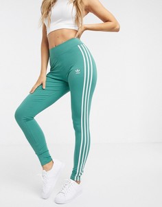 Зеленые леггинсы с завышенной талией и тремя полосками adidas Originals-Зеленый