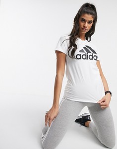 Белая футболка с большим логотипом adidas-Белый