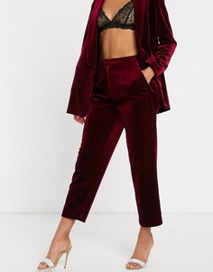 Бархатные строгие брюки суженного книзу кроя ASOS EDITION-Красный