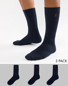 Набор из 3 пар хлопковых темно-синих носков в рубчик Polo Ralph Lauren-Темно-синий