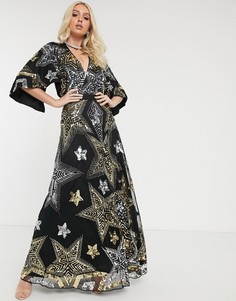 Платье макси с кейпом ASOS DESIGN-Черный
