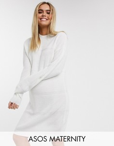 Платье-джемпер с эффектом спущенных петель ASOS DESIGN Maternity-Белый