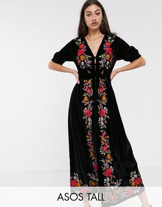 Чайное платье миди с вышивкой ASOS DESIGN Tall-Черный