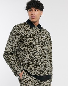 Куртка с подкладкой из овчины с леопардовым принтом Obey-Темно-синий