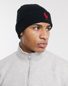 Черная хлопковая шапка-бини Polo Ralph Lauren-Черный