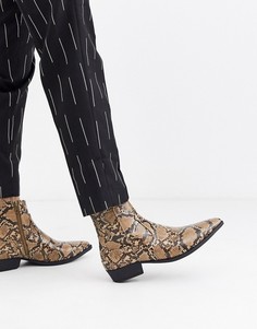Коричневые ковбойские ботинки челси из искусственной змеиной кожи ASOS DESIGN-Коричневый