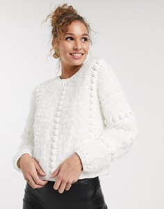 Ажурный джемпер ручной работы с помпонами ASOS DESIGN-Кремовый