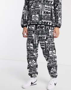 Черно-белые флисовые брюки Obey-Черный