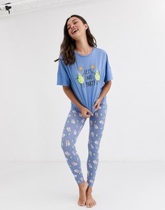Пижама с футболкой и леггинсами ASOS DESIGN t-Синий