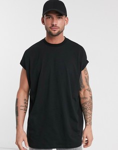 Черная длинная oversize-футболка с круглым вырезом и отворотами на рукавах ASOS DESIGN-Черный