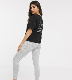 Пижама из футболки и леггинсов с принтом ASOS DESIGN Petite-Черный