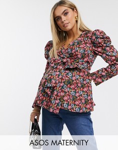 Топ с объемными рукавами и цветочным принтом ASOS DESIGN Maternity-Мульти