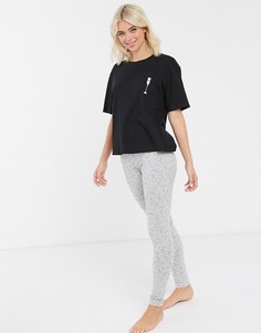 Пижама из футболки и леггинсов с принтом ASOS DESIGN-Черный