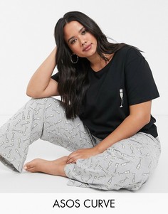 Пижама с футболкой и брюками ASOS DESIGN Curve-Черный