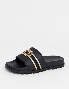 Шлепанцы с золотистой отделкой ASOS DESIGN-Черный