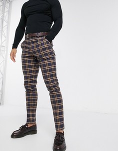 Брюки скинни в горчично-красную клетку ASOS DESIGN-Серый