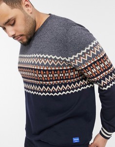 Темно-синий вязаный джемпер с узором Фэйр-Айл Jack & Jones Originals