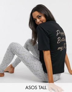 Пижама с футболкой и леггинсами с принтом ASOS DESIGN Tall-Черный