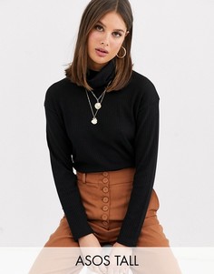 Черный топ в рубчик с высоким воротником ASOS DESIGN Tall