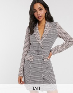 Платье-пиджак в клетку с поясом Fashion Union Tall-Мульти