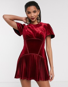 Плиссированное бархатное платье мини ASOS DESIGN-Мульти