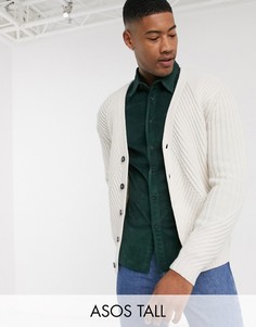Вязаный кардиган в рубчик ASOS DESIGN Tall-Кремовый