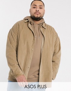 Вельветовая oversize-рубашка в полоску ASOS DESIGN Plus-Коричневый