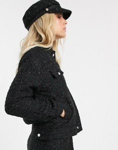 Черная куртка из ткани букле с блестками от комплекта Pimkie-Черный