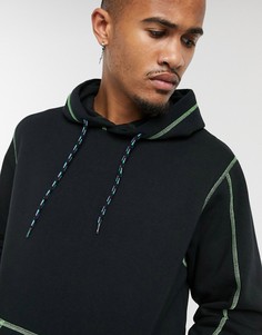 Oversize-худи черного цвета с контрастными строчками Jack & Jones-Черный