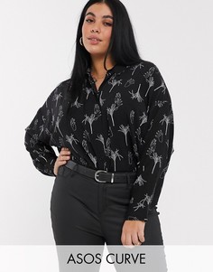 Монохромная короткая рубашка с длинными рукавами и принтом ASOS DESIGN Curve-Мульти