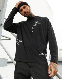 Oversize-лонгслив с логотипом ASOS-Черный