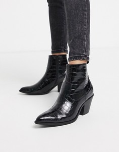 Черные ботинки в стиле вестерн на каблуке New Look-Черный