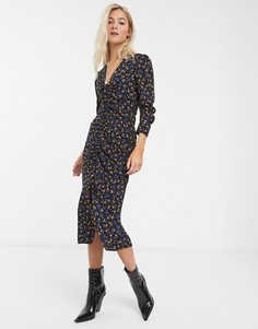 Черное платье миди с V-образным вырезом Topshop-Черный