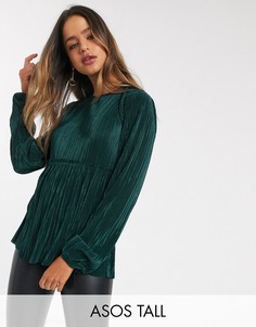 Плиссированный свободный топ хвойного цвета ASOS DESIGN Tall-Зеленый