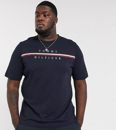 Темно-синяя футболка с полосками и логотипом Tommy Hilfiger Big & Tall-Темно-синий