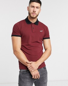 Бордовое обтягивающее поло с логотипом Hollister-Красный