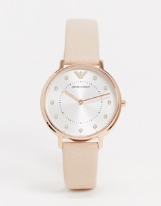 Часы с розовым кожаным ремешком Emporio Armani AR2510 Kappa-Розовый
