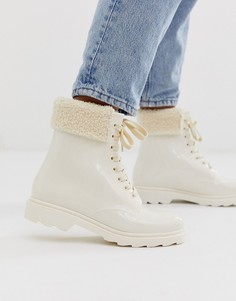 Ботинки на шнуровке с меховой отделкой ASOS DESIGN-Кремовый