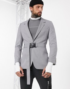 Серый oversize-пиджак с поясом ASOS DESIGN