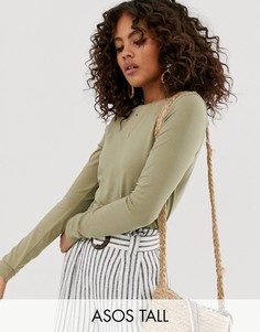 Лонгслив из органического хлопка цвета хаки с круглым вырезом ASOS DESIGN Tall-Зеленый