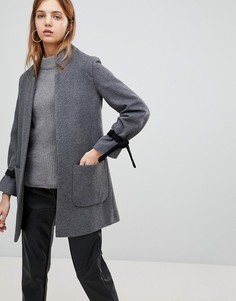 Пальто из смешанной шерсти с завязками на рукавах Helene Berman-Серый