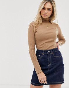 Топ с отворачивающимся воротом Brave Soul-Светло-коричневый